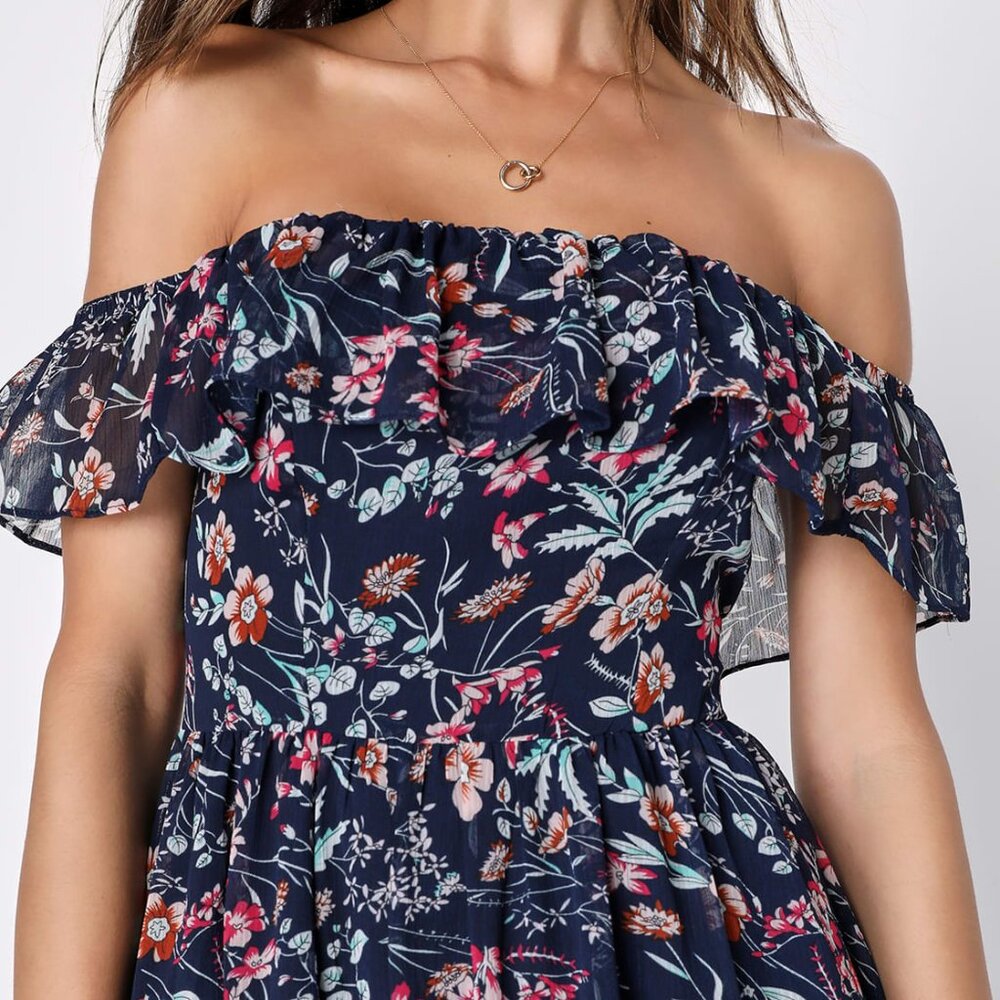 Lulu's navy blue floral mini dress, Size XS - Picture 2 of 6